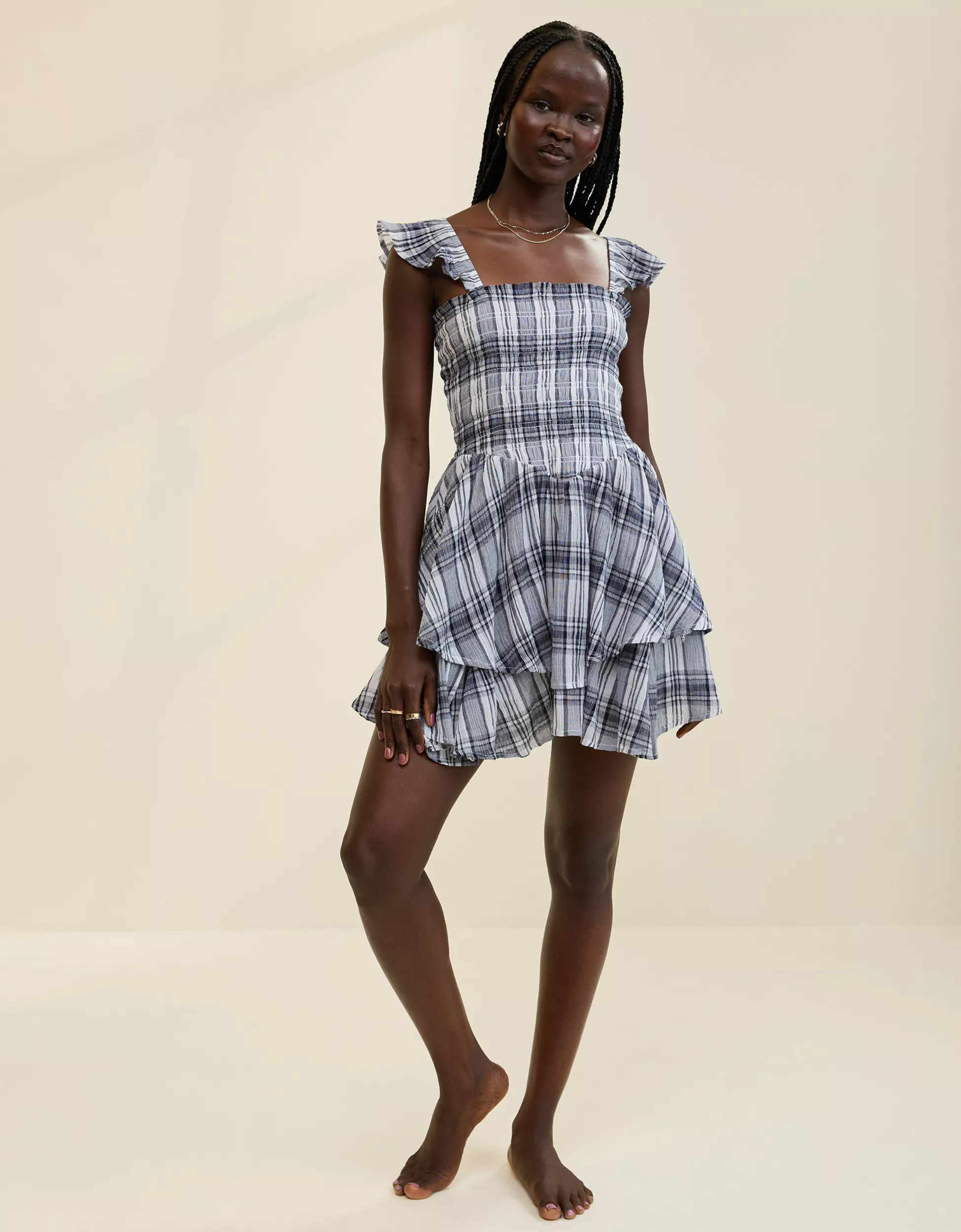 Aerie Plaid Handkerchief Mini Dress | Aerie