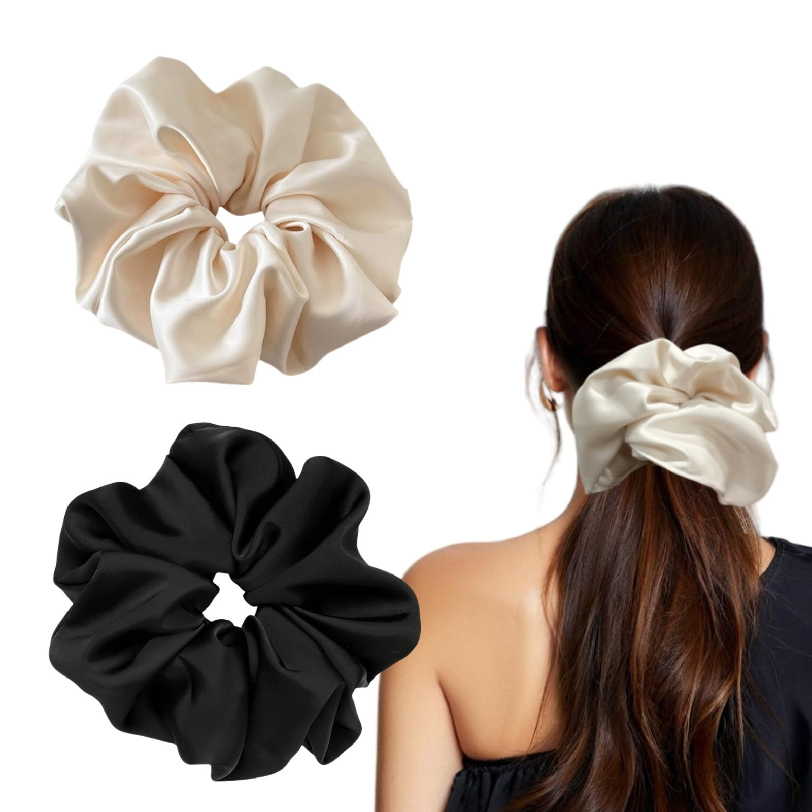 2 Pieces Jumbo Satin Silk Scrunchies for Women 7.5 Inches Large Oversize Scrunchies For Thick Hai... | Amazon (US)