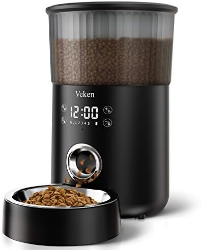 Veken Automatic Cat Feeder, 135oz/4L Dog Feeder Pet Food Dispenser with Programmable Timer, Porti... | Amazon (US)
