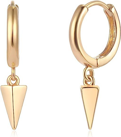 Gold Dainty Dangle Hoop Earrings for Women 14K Gold Plated Delicate cute Geometric Triangle Cone ... | Amazon (US)