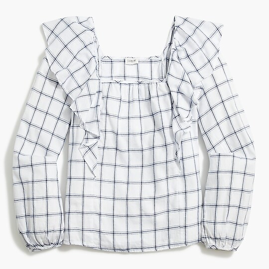 Flannel squareneck ruffle top | J.Crew Factory