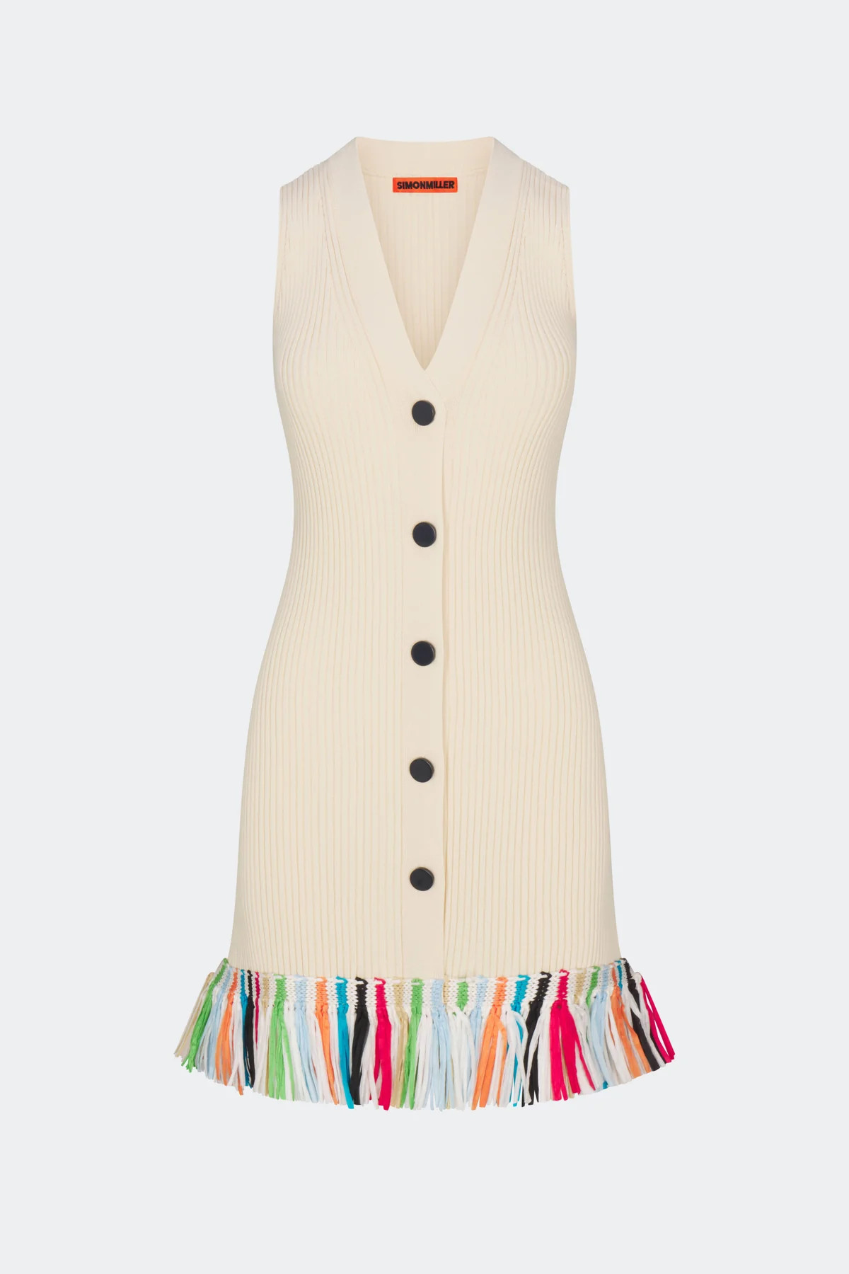 Maven Knit Fringe Mini Dress In Ecru Multi | Simon Miller