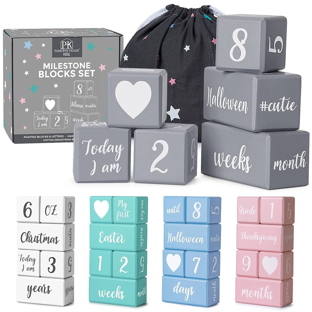Gray Monthly Milestone Blocks with Bag. Baby Age Blocks for Girl or Boy Baby Photo Props. Month B... | Amazon (US)