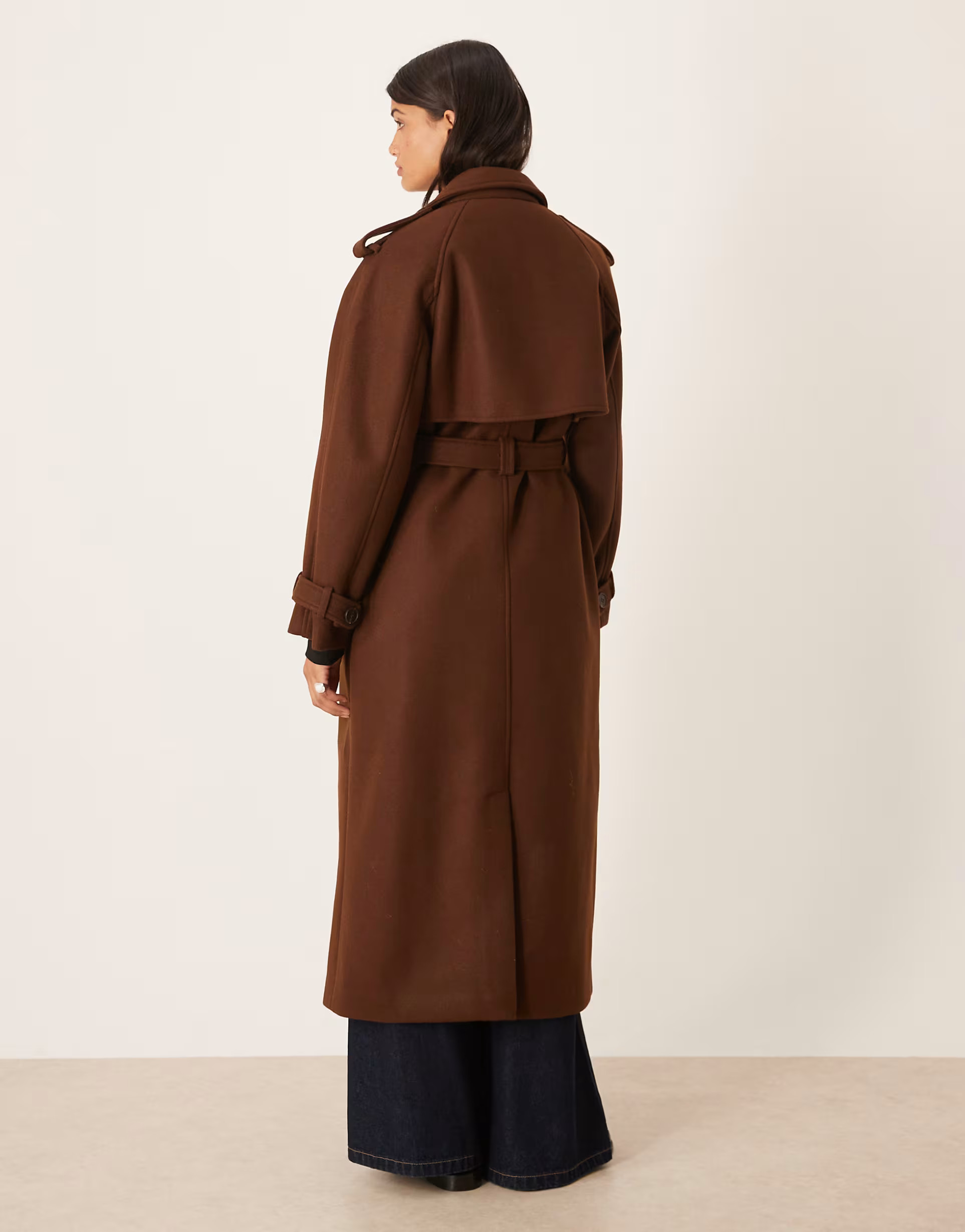 VILA heavyweight wool trench coat in chocolate brown | ASOS (Global)
