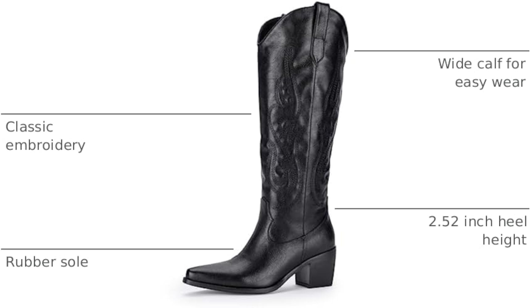 Pasuot Western Cowboy Boots for Women - Knee High Wide Calf Cowgirl Boots, Slip On Pointed Toe Chunky Heel Fashion Retro Classic Pull On Tall Boot for ladies Party concert | Amazon (US)