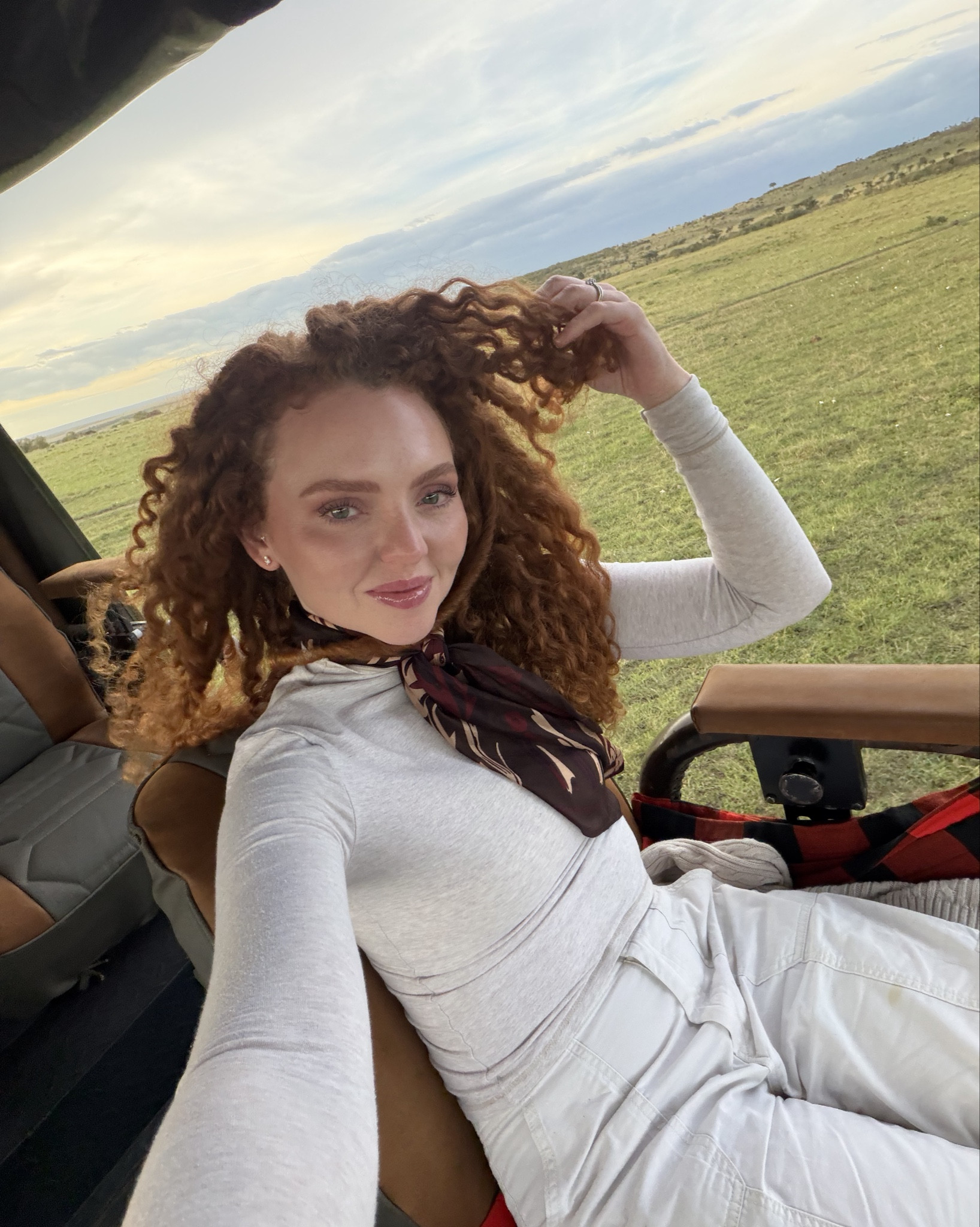 Scarves are nice on a safari because you can use them to cover your face if it’s dusty, but it really my wasn’t for me this trip, however it was a little chilly and sunny so I used it to protect my neck from the sun an it kept me warm. It was my favorite accessory! It’s a silk scarf from free people. I got lots of compliments on it and now I want to wear it back in the US 