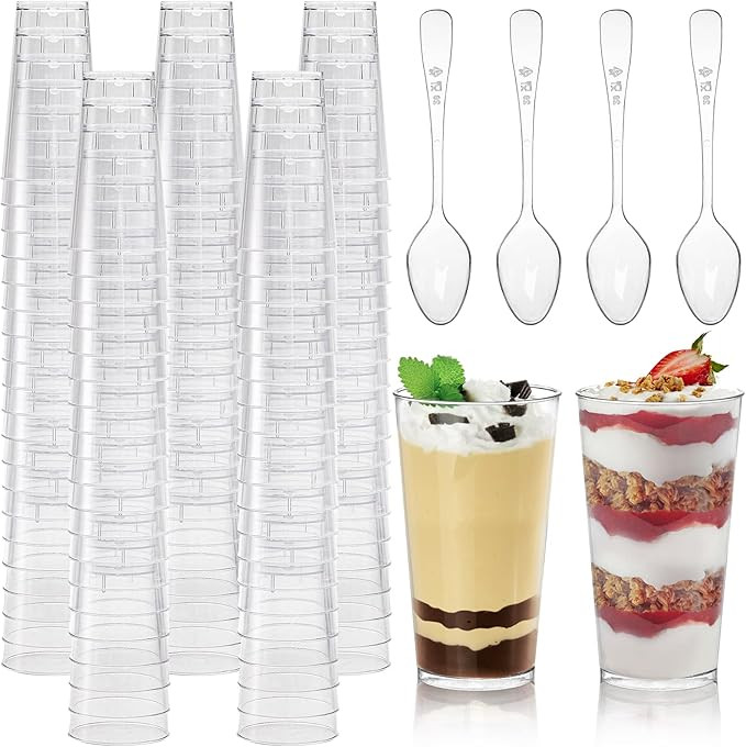 Peohud 100 Pack 3oz Plastic Dessert Cups with Spoons, Mini Dessert Shooter Cups, Disposable Parfa... | Amazon (US)
