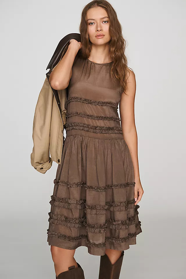 Drop Waist Ruffled Midi Dress | Anthropologie (US)