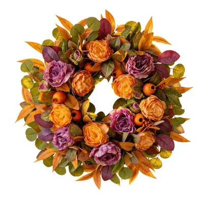 19.7 Inch Fall Wreath for Front Door - Autumn Wreath with Peony, Maple Leaves, Berries - Farmhouse Thanksgiving Halloween Decor for Porch, Front Door, | Wayfair North America