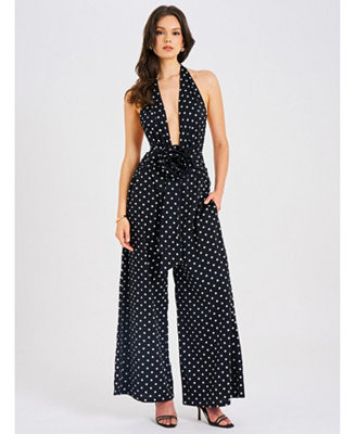 Women Oriana Black Polka Dots Halter Jumpsuit | Macy's