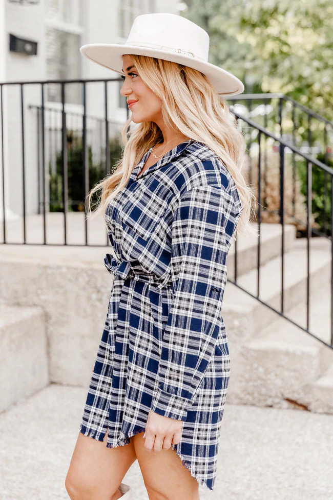 Make My Day Navy Plaid Shirt Dress | Pink Lily
