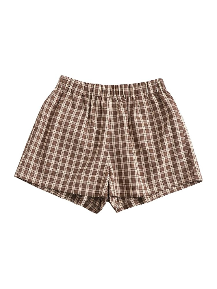 OYOANGLE Women's Plus Size Plaid Pajama Shorts Elastic Waisted Sleep Lounge Shorts | Amazon (US)