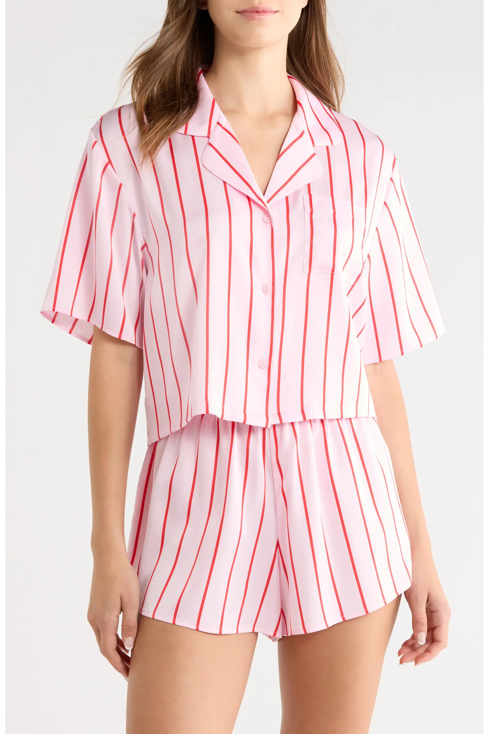 Boxy Stretch Satin Short Pajamas (Women) | Nordstrom | Nordstrom