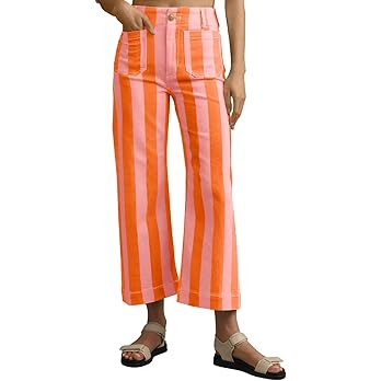 Tankaneo Womens Cropped Striped Jeans Casual High Waisted Stretchy Polka Dots Straight Leg Denim ... | Amazon (US)