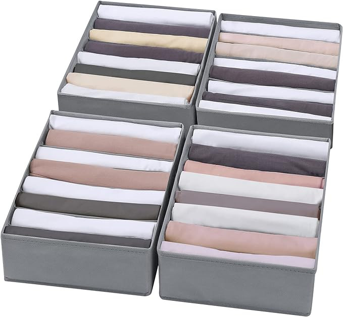 4 Packs T-shirt Drawer Organizers for Clothing,8 Grids Compartment Wardrobe Storage Box, Washable... | Amazon (US)