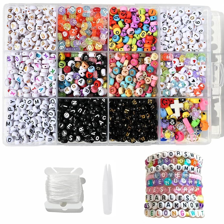 IMVNIKA 3000+PCS Assorted Letter Beads for Friendship Bracelets,4x7 mm Box Gold Black Colorful Bu... | Amazon (US)