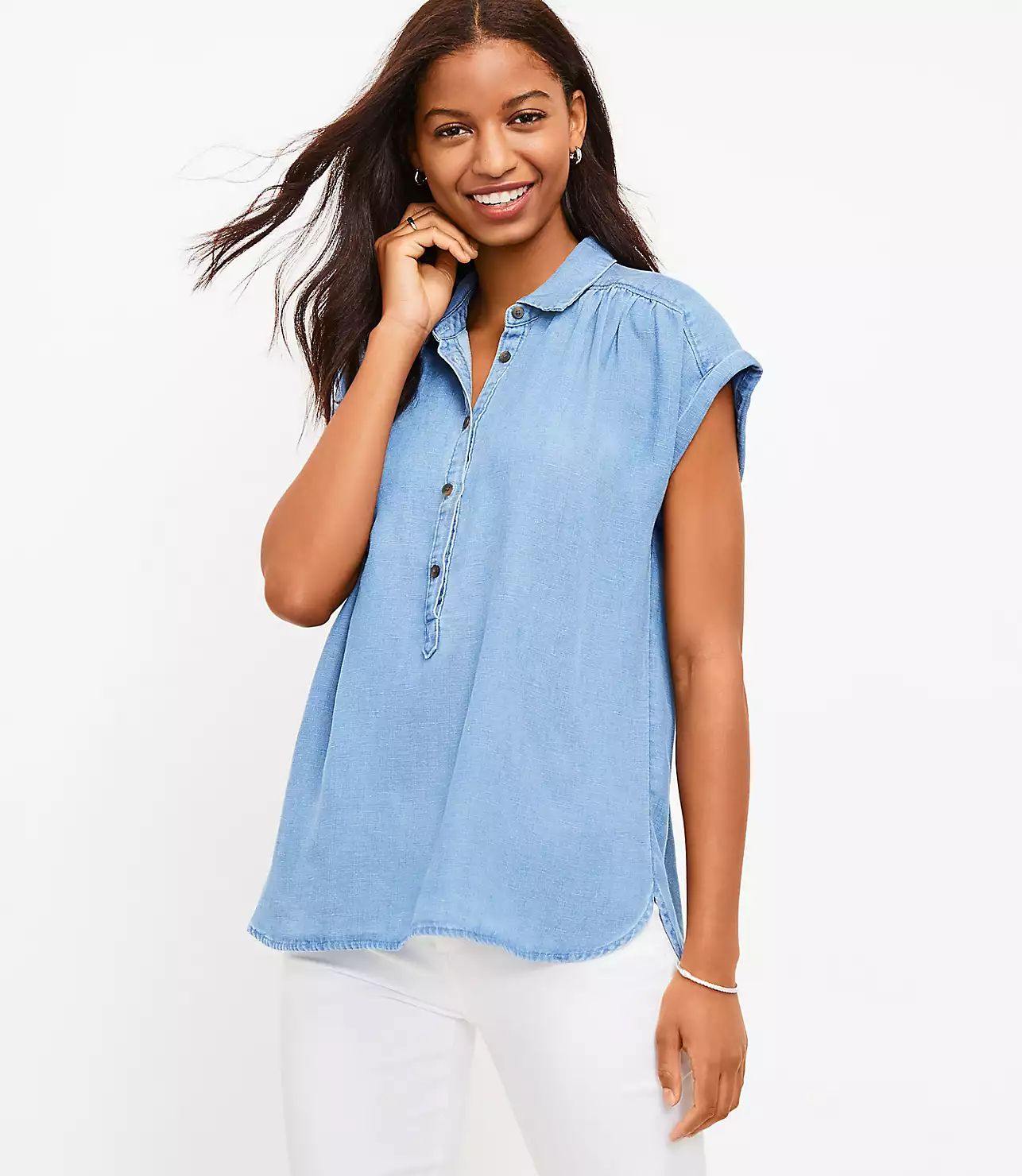 Chambray Dolman Henley Top | LOFT