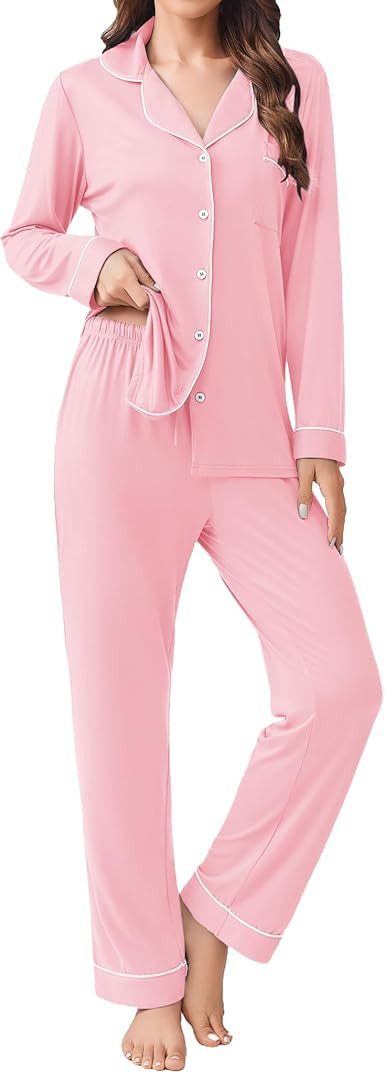 Ekouaer Womens Pajamas Set 2 Piece Button Down Pjs Soft Long Sleeve Top and Pants Sleepwear Set L... | Amazon (US)