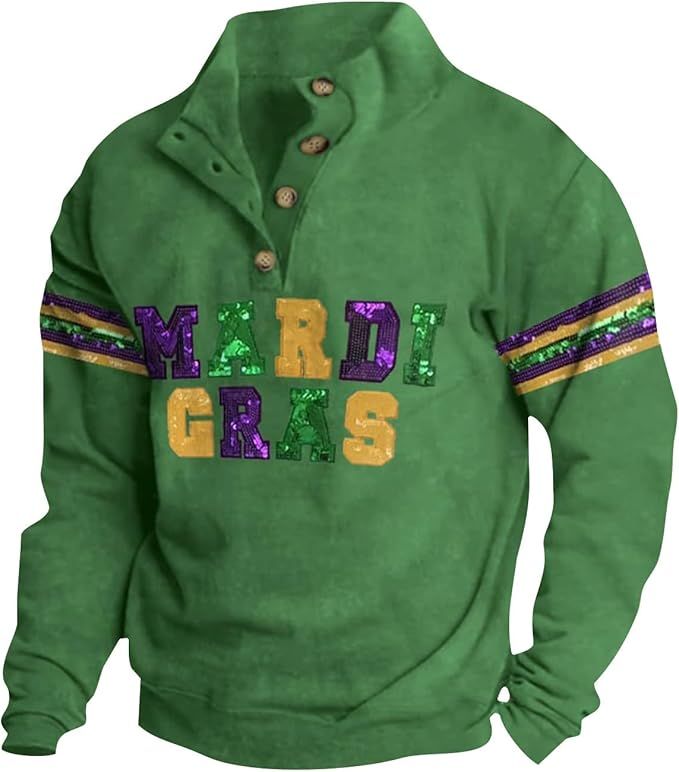 FIRERO Mardi Gras Shirts Men Henley Pullover Sweatshirts Plus Size Long Sleeve Casual Loose Butto... | Amazon (US)