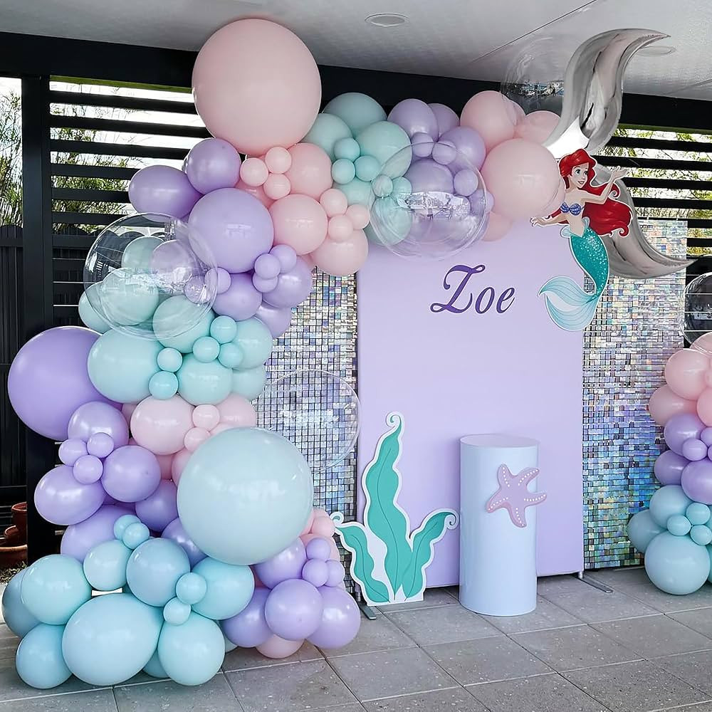 Mermaid Balloons Arch Garland Kit,144pc Pastel Purple Pink Blue BOBO Transparent Bubble Balloons/... | Amazon (US)