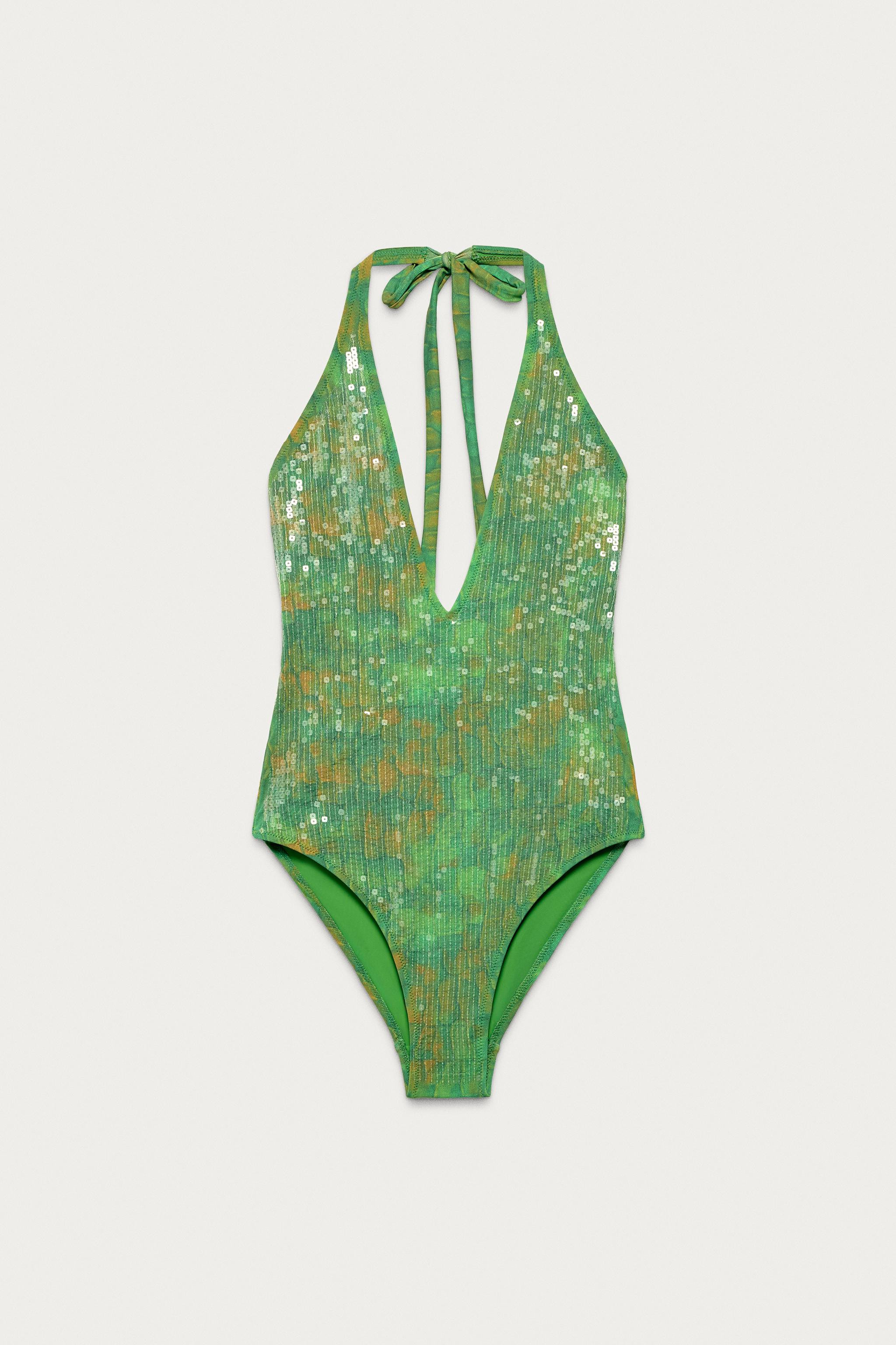MARISA BERENSON X ZARA SEQUIN HALTER SWIMSUIT | Zara US