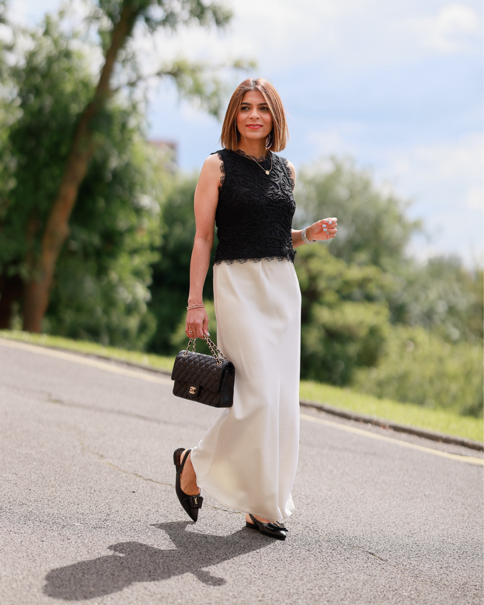 Lace Black Top Satin Maxi Slip Skirt Black Slingback Black Chanel Classic summer  outfit weekend outfit everyday easy outfit ideas petite outfit ideas

#LTKsummer #LTKstyletip #LTKeurope