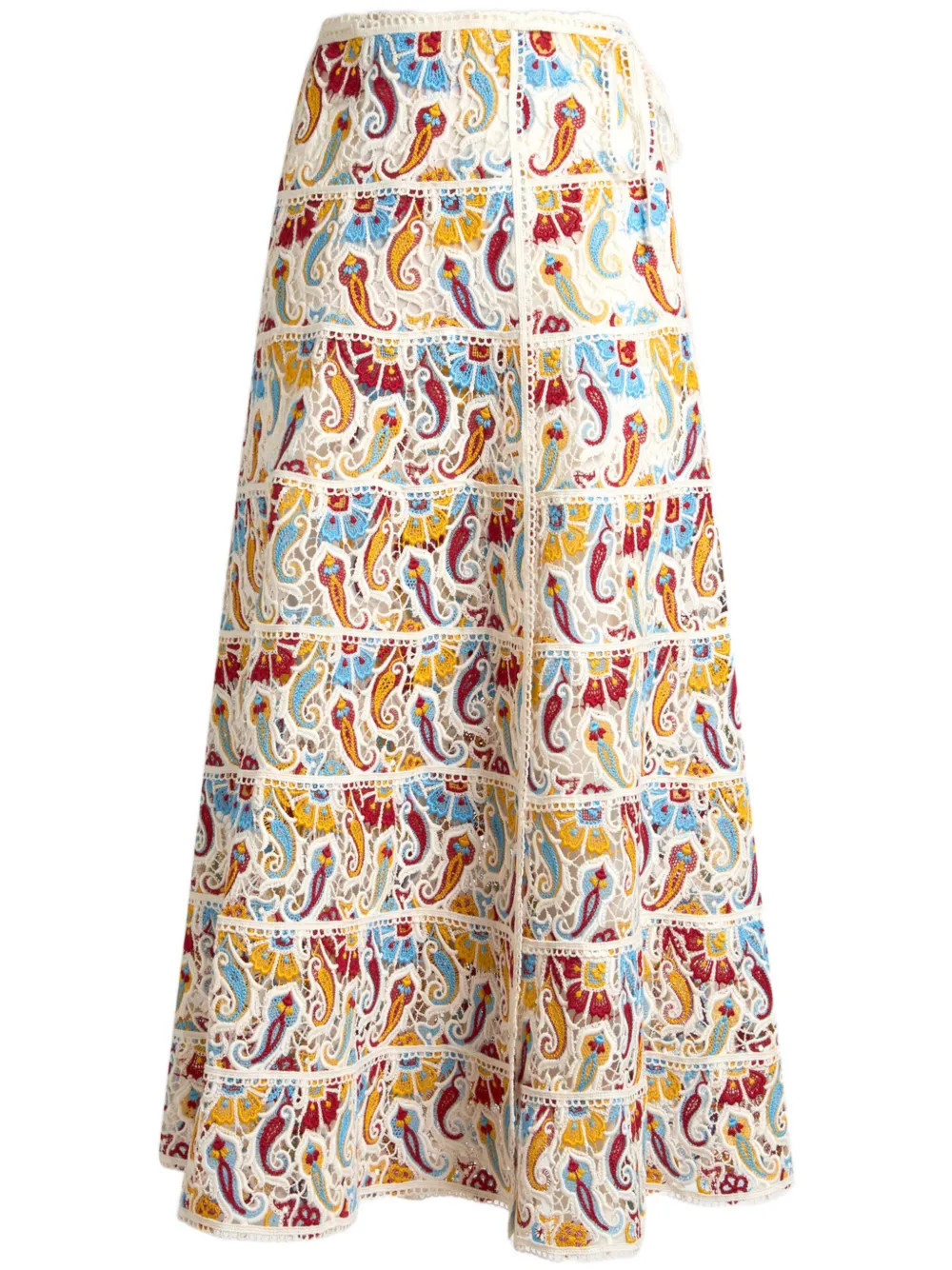 ETRO paisley-macramé midi skirt - White | Farfetch Global
