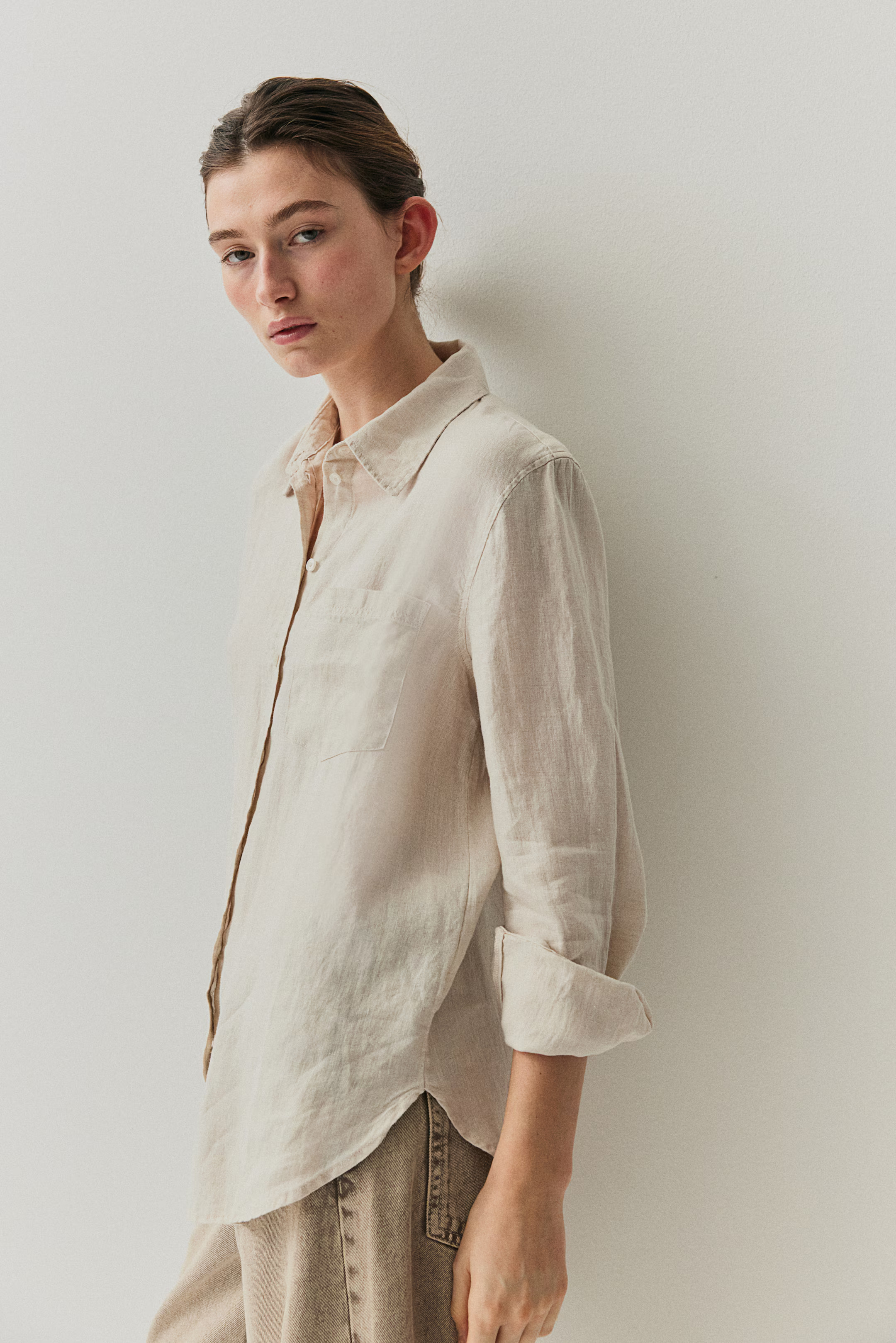 Linen Shirt - Light beige - Ladies | H&M US | H&M (US + CA)