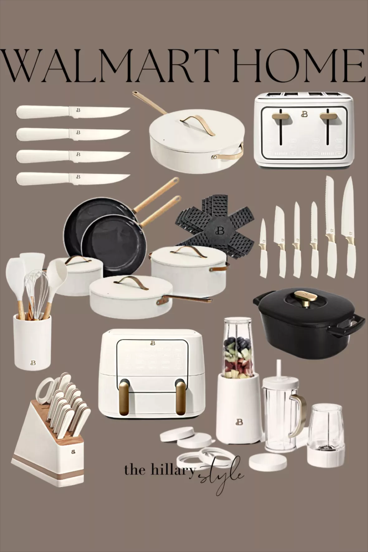 Beautiful 12-piece Forged Kitchen Knife Set in White with Wood Storage Block,  by Drew Barrymore 