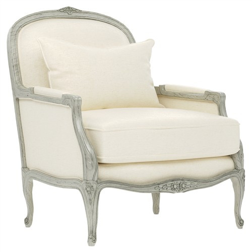 Antoinette Heathered Ivory Crypton Provence Sage Bergere Chair | Kathy Kuo Home