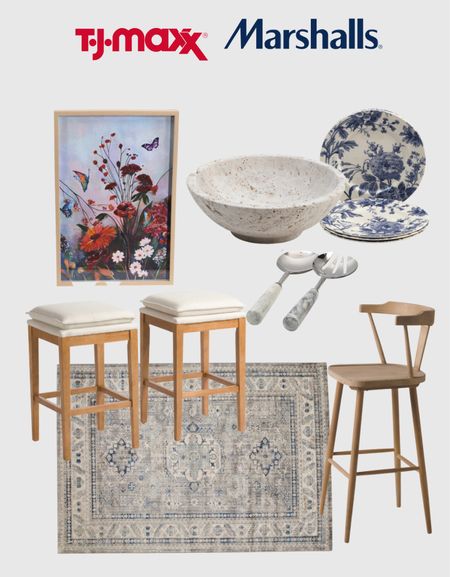 Counter stool, bar stool, area rug, English dinner ware set, framed art, travertine bowl, serving set 

#LTKFind #LTKhome #LTKstyletip