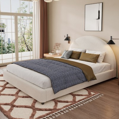 Queen Size Upholstered Platform Bed Frame with Round Curved Padded Headboard, White - ModernLuxe | Target