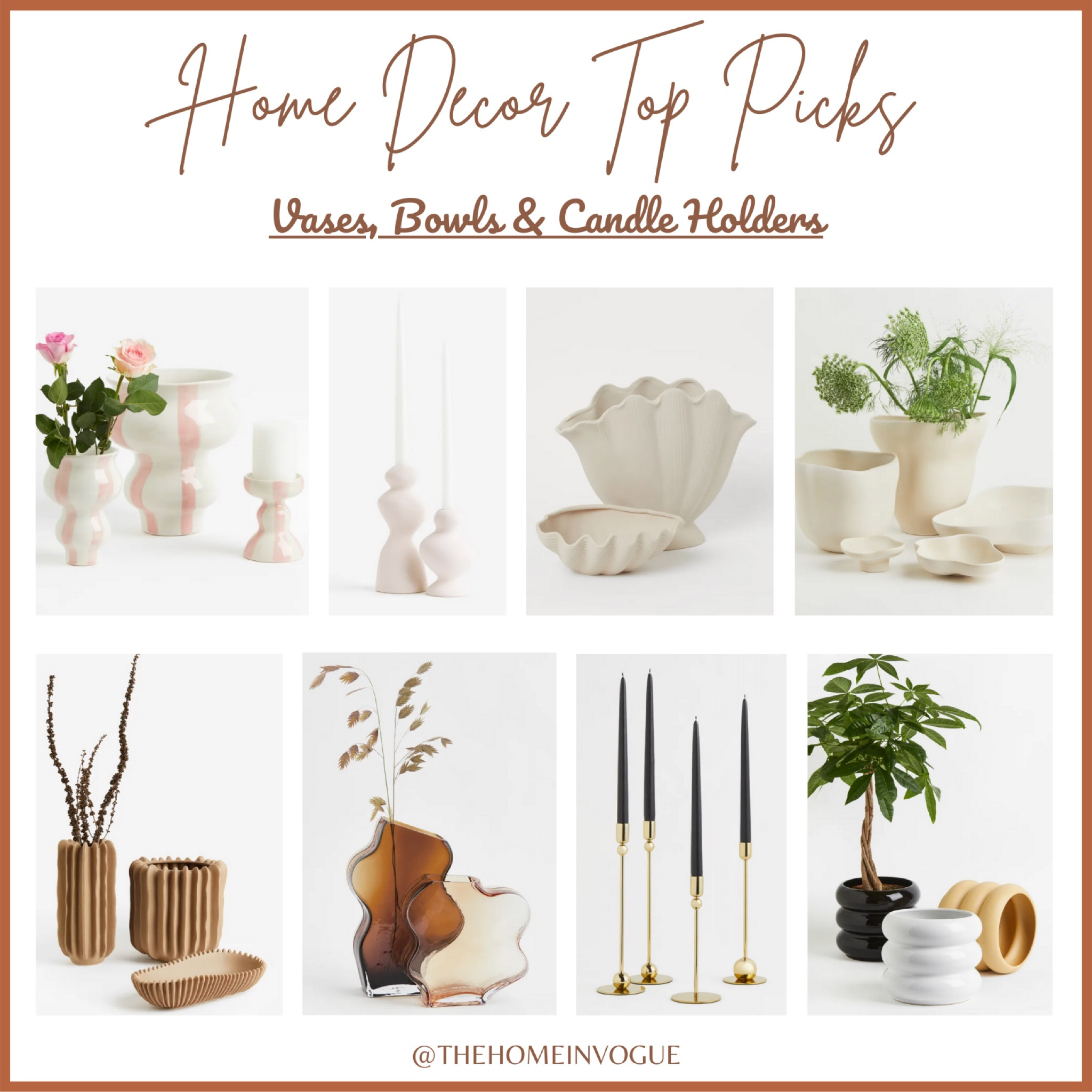 Home decor top picks, vases, bowls and candle holders, spring vases, striped vase, planters, ribbed bowls, stoneware bowls, stoneware vases, stoneware candle holder, brass candle holders, gold candlestick holders, plant pots, shell vase, shell shaped bowl, asymmetric vase, cream vase, beige vase, white vase, wavy glass vase, brown vase, neutral home decor, decorative bowl, ceramic vase, favorite home decor, coffee table decor, H&M home decor 

#LTKstyletip #LTKsalealert #LTKhome
