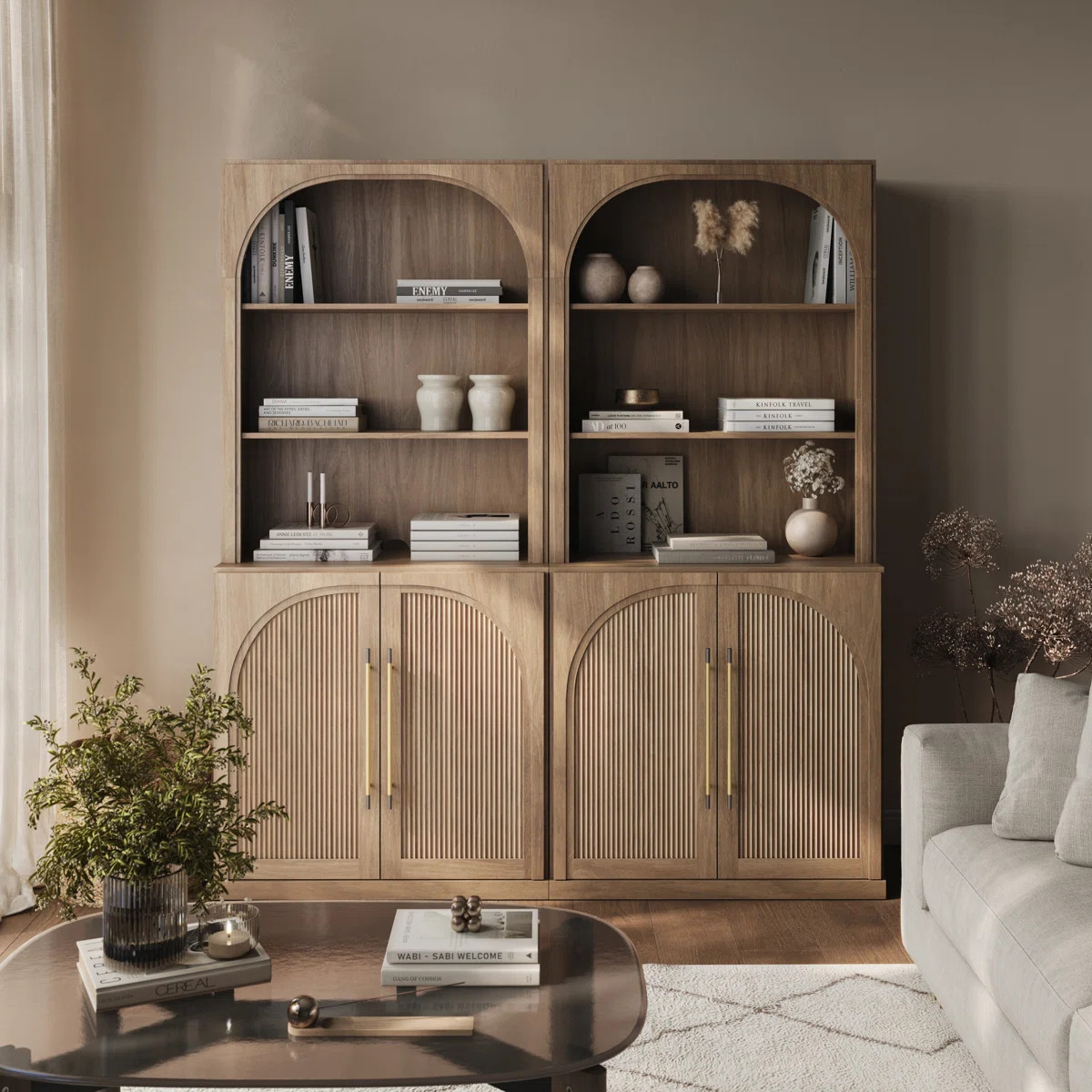 Set of 2 72" Tall Wood Sideboard with 3-Tier Shelves, Camel (Set of 2) | Wayfair North America