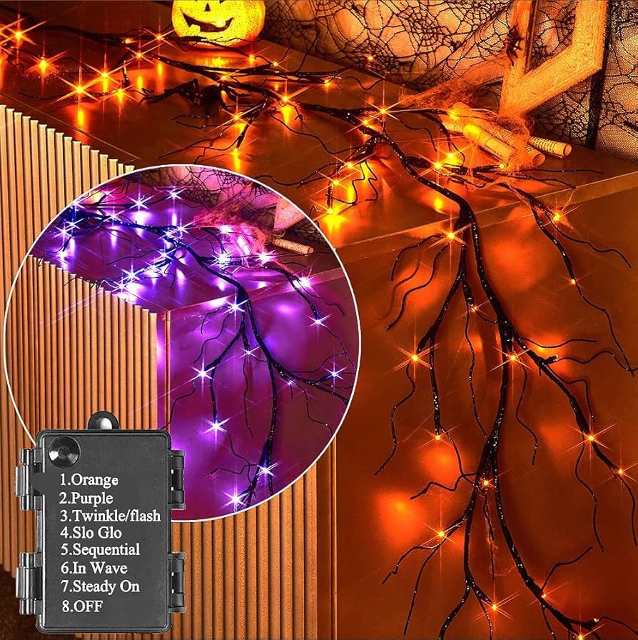 Hairui Lighted Halloween Garland with 48L Orange and Purple Bi-Color LED Lights 8 Functions, Blac... | Amazon (US)