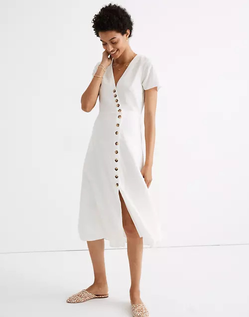 Linen-Blend Button-Wrap Midi Dress | Madewell