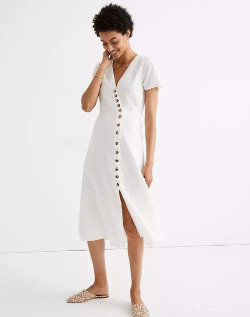 Linen-Blend Button-Wrap Midi Dress | Madewell