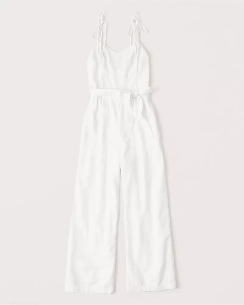 Tie-Strap Linen-Blend Jumpsuit | Abercrombie & Fitch (US)