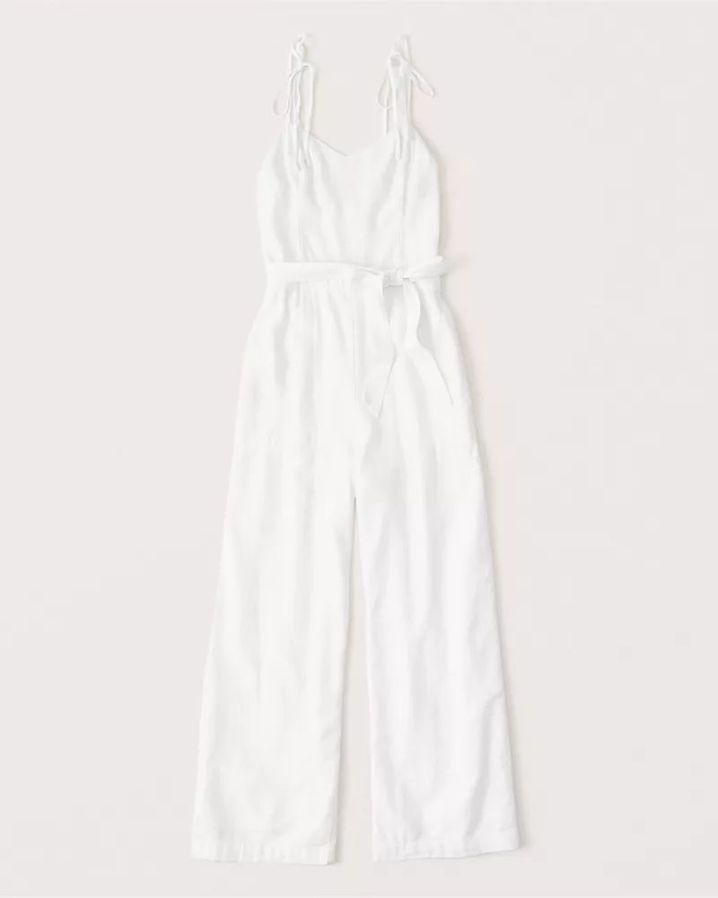 Tie-Strap Linen-Blend Jumpsuit | Abercrombie & Fitch (US)