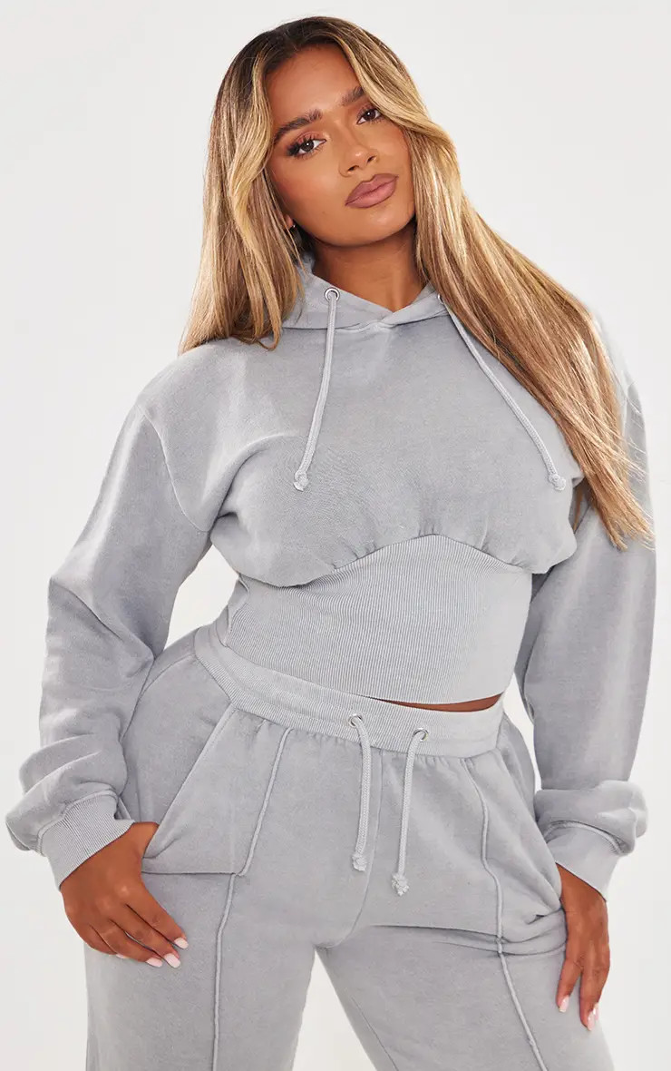 Blue Sweat Cropped Shirred Waist Hoodie | PrettyLittleThing USA | PrettyLittleThing US