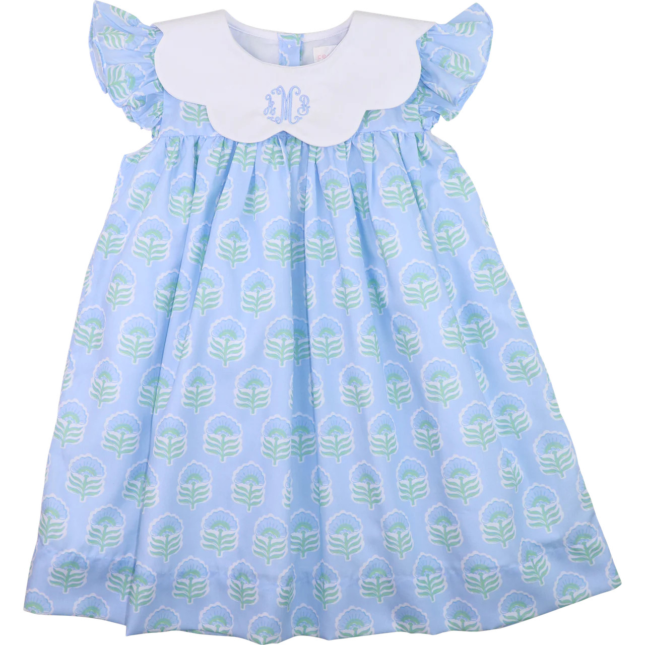 Blue And Green Floral Block Print Dress | Cecil and Lou