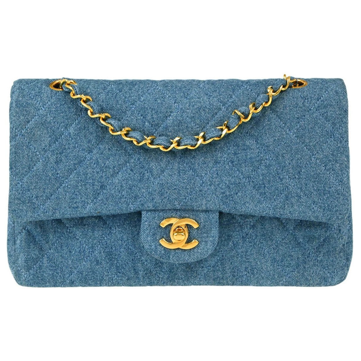 Chanel Blue Denim Medium Classic Double Flap Shoulder Bag 133869 | eBay US