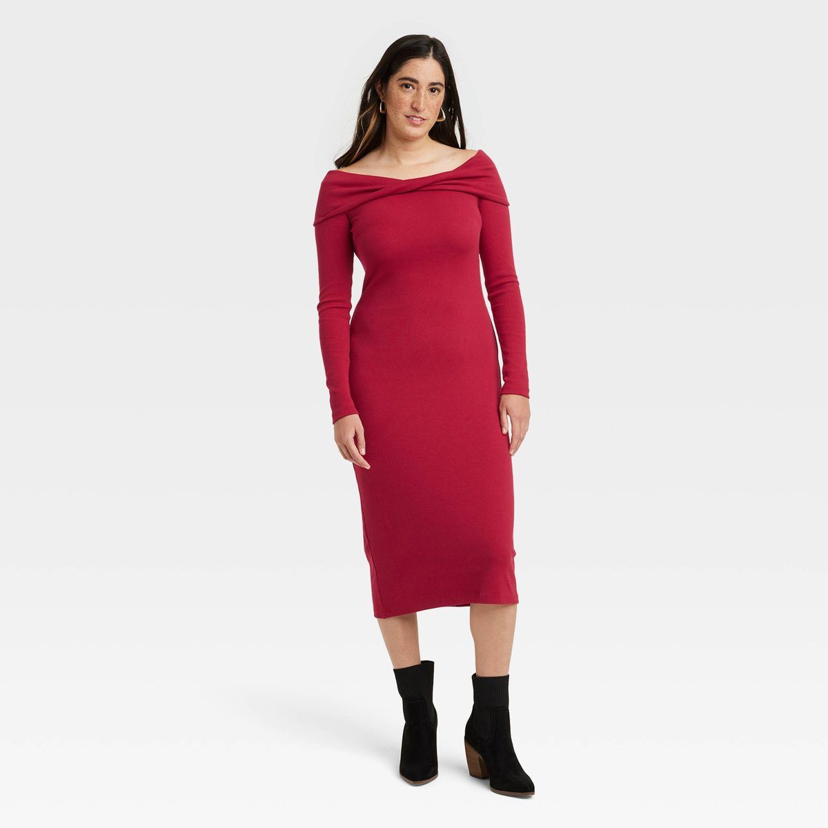 Women's Long Sleeve Midi Bodycon Dress - Universal Thread™ Ruby Red XS | Target