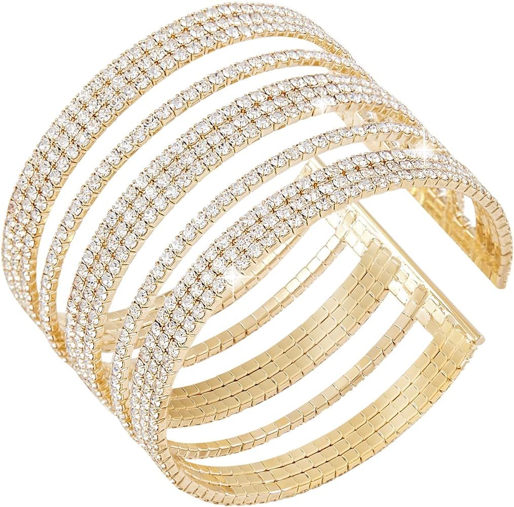 Jojomina Multilayer Sparkling Rhinestone Cuff Bracelet For Women 11 Layers for Women Girls,Crysta... | Amazon (US)