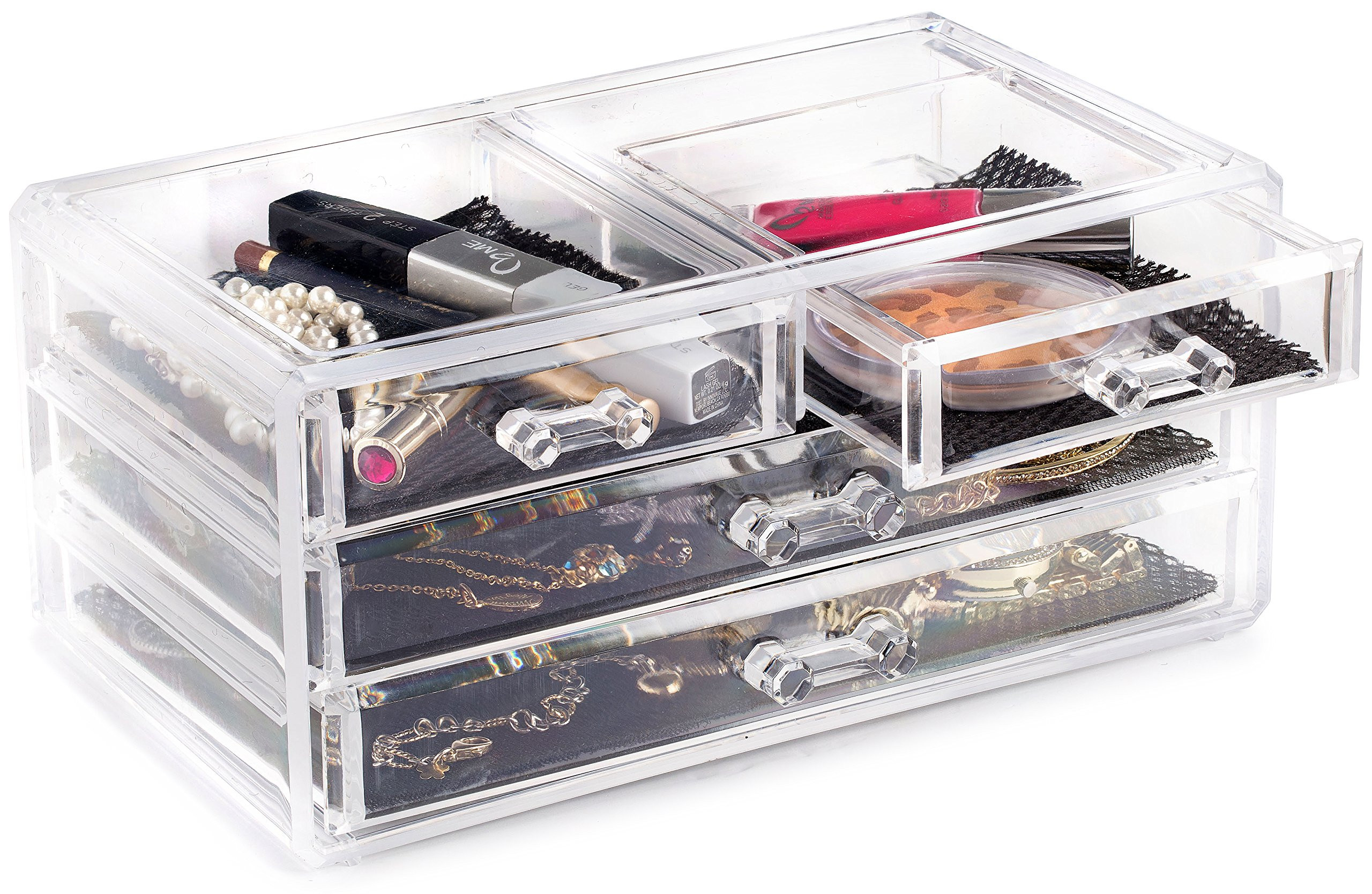 Masirs Clear Makeup Organizer – 16-Compartment Cosmetic and Jewelry Holder, 4-Drawer Vanity Sto... | Amazon (US)