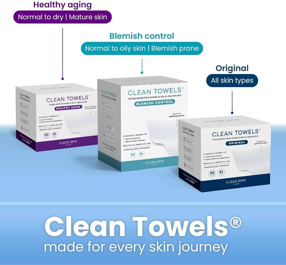 Clean Skin Club Clean Towels XL®, 100% USDA Biobased Face Towel, Disposable Face Towelette, Ecze... | Amazon (US)