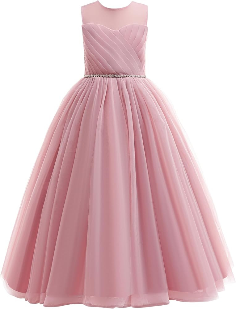 Glamulice Flower Girl Wedding Dress Tulle Long A Line Holiday Birthday Party Ball Gown Girls Form... | Amazon (US)