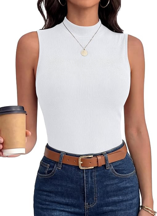 ANRABESS Mock Neck Tank Tops for Women Ribbed Slim Fit Sleeveless Tops | Amazon (US)