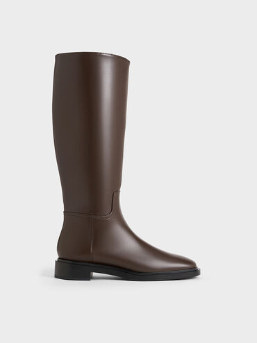 Brown Side-Zip Knee-High Riding Boots | CHARLES & KEITH | Charles & Keith US