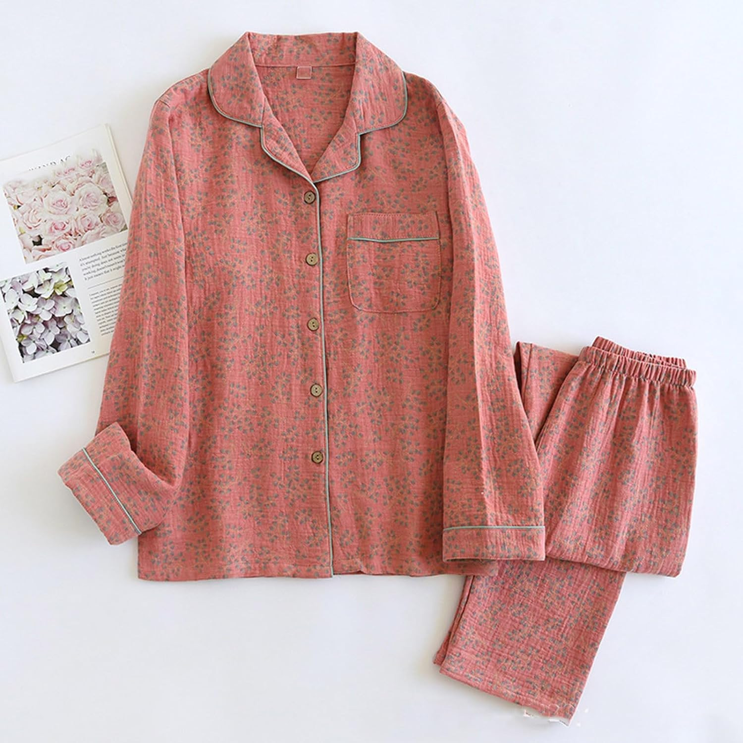 HGps8w Women's Fall Cotton Pajamas Sets, Cute Floral Long Sleeve Button Down Soft Sleepwear 2 Pie... | Amazon (US)